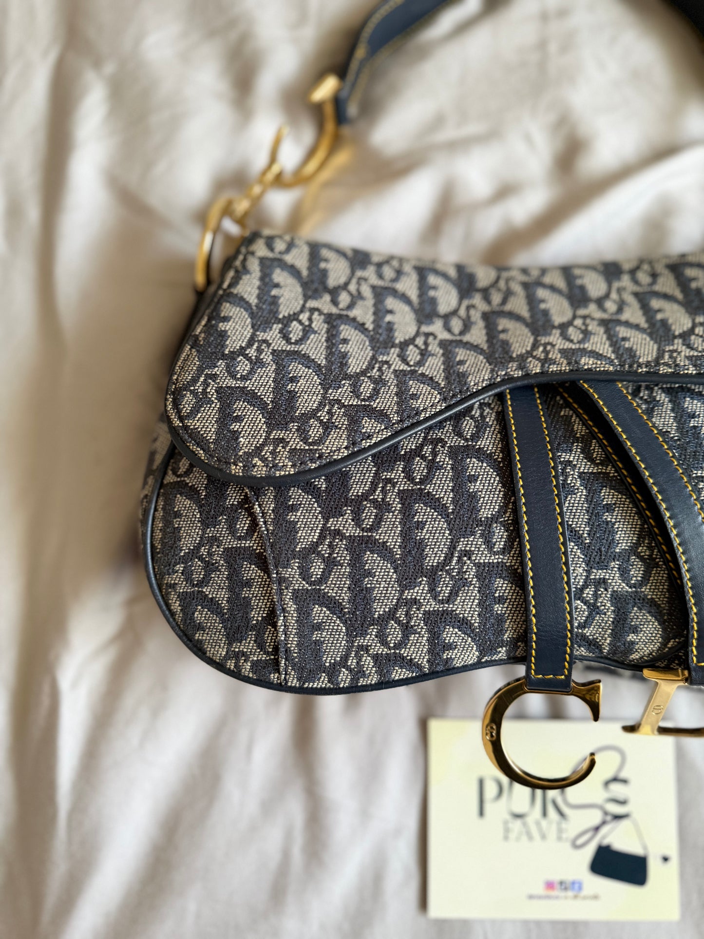 Authentic Vintage Christian Dior by John Galliano Navy Trotter Oblique Canvas Double Saddle Bag