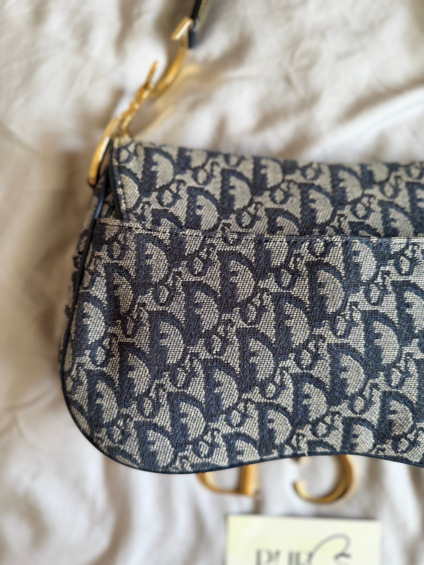 Authentic Vintage Christian Dior by John Galliano Navy Trotter Oblique Canvas Double Saddle Bag