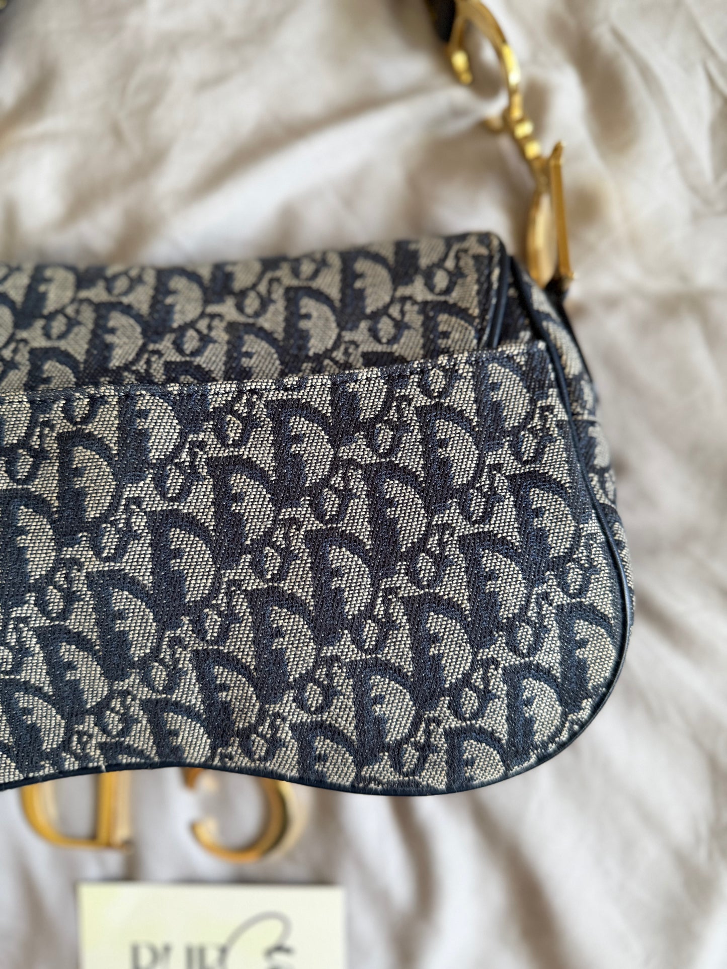 Authentic Vintage Christian Dior by John Galliano Navy Trotter Oblique Canvas Double Saddle Bag