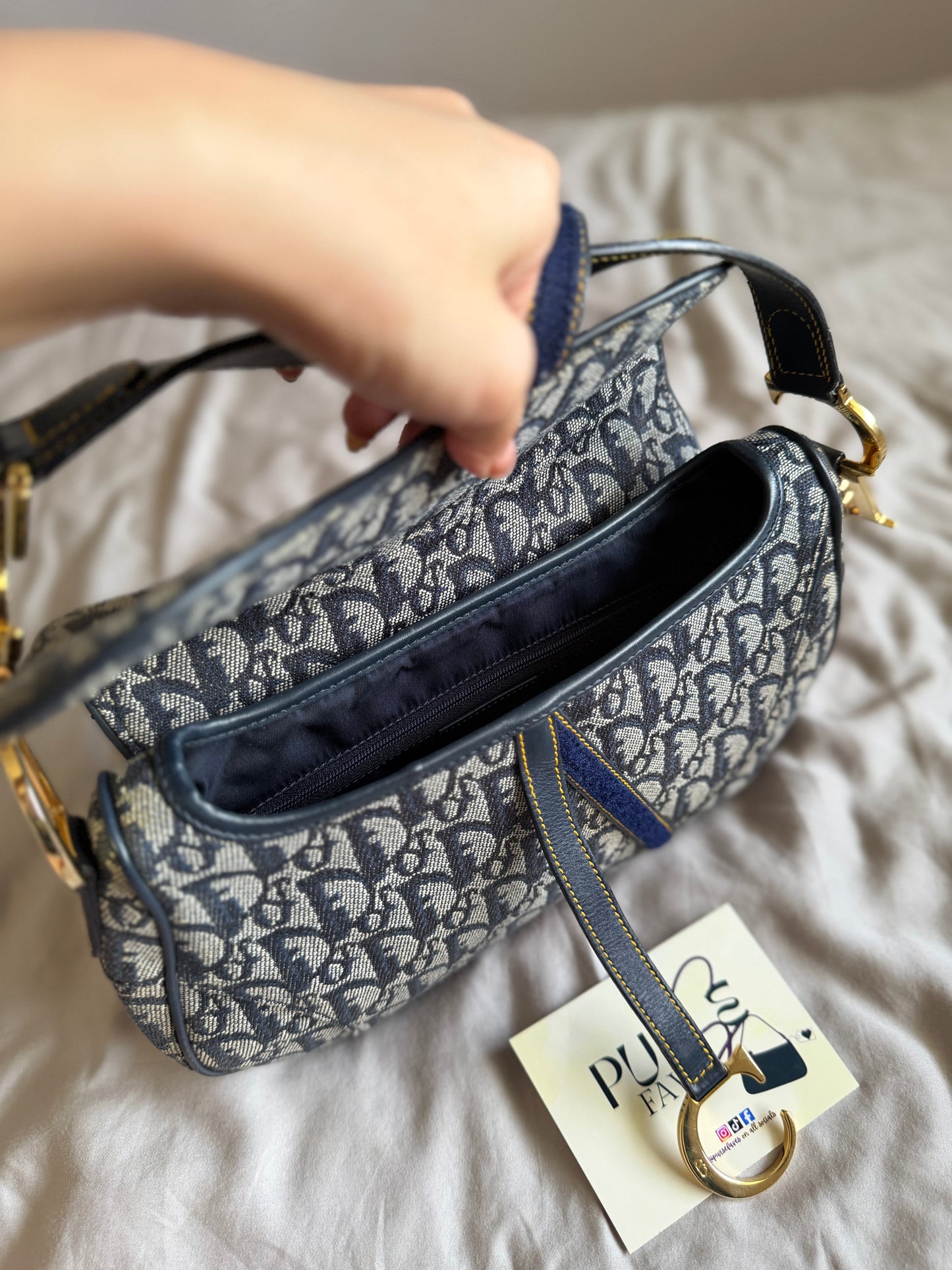 Authentic Vintage Christian Dior by John Galliano Navy Trotter Oblique Canvas Double Saddle Bag