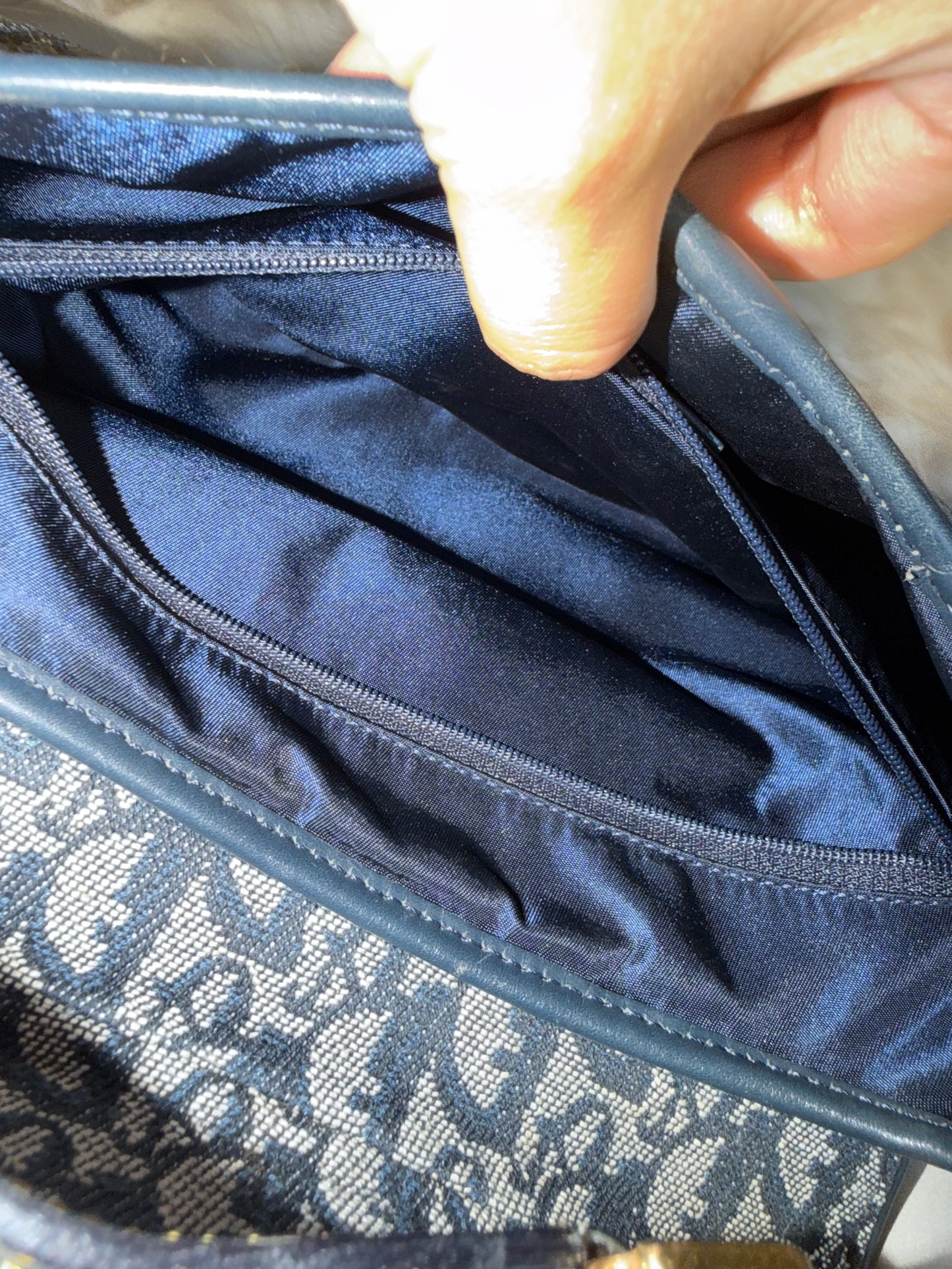 Authentic Vintage Christian Dior by John Galliano Navy Trotter Oblique Canvas Double Saddle Bag