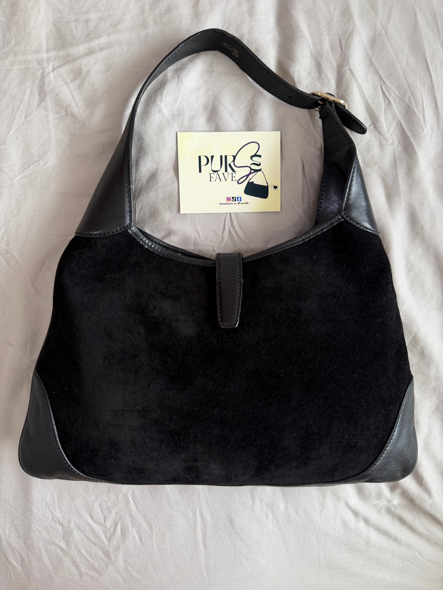Authentic Vintage Gucci by Tom Ford Black Suede Studded Jackie Bouvier Medium Hobo Bag