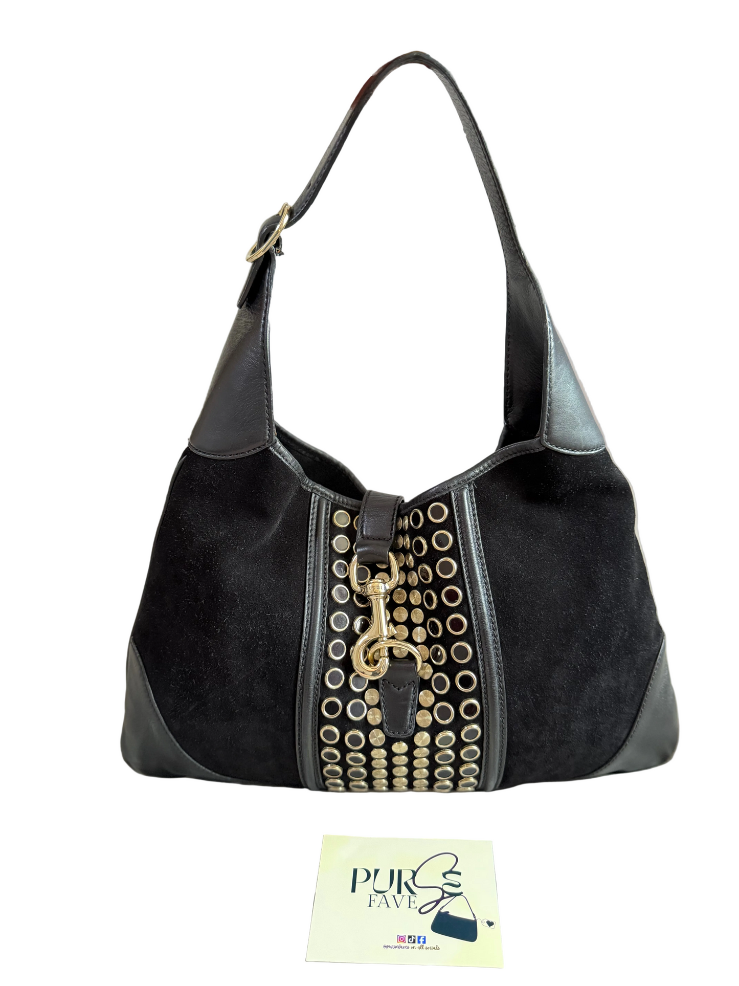 Authentic Vintage Gucci by Tom Ford Black Suede Studded Jackie Bouvier Medium Hobo Bag