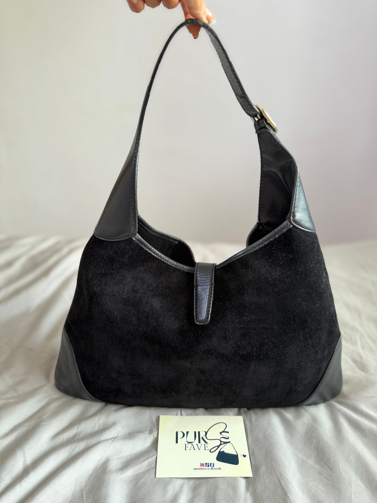 Authentic Vintage Gucci by Tom Ford Black Suede Studded Jackie Bouvier Medium Hobo Bag