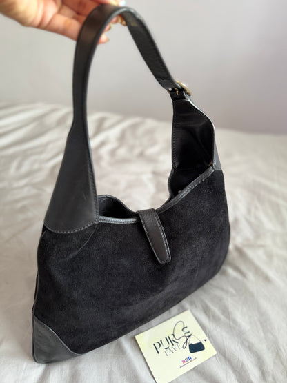 Authentic Vintage Gucci by Tom Ford Black Suede Studded Jackie Bouvier Medium Hobo Bag