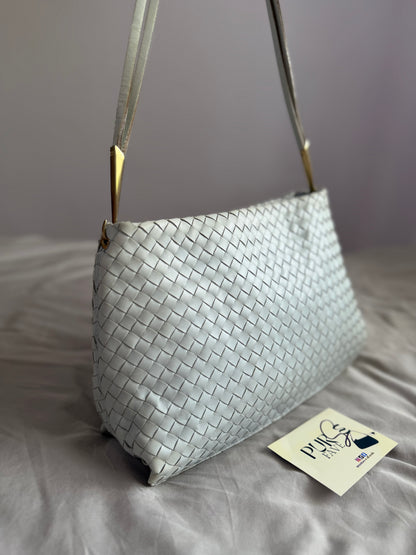 Authentic Vintage Bottega Veneta Light Blue Intrecciato Long Dual Strap Shoulder Bag