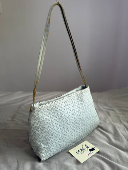Authentic Vintage Bottega Veneta Light Blue Intrecciato Long Dual Strap Shoulder Bag