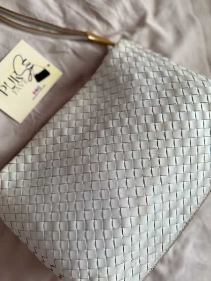 Authentic Vintage Bottega Veneta Light Blue Intrecciato Long Dual Strap Shoulder Bag