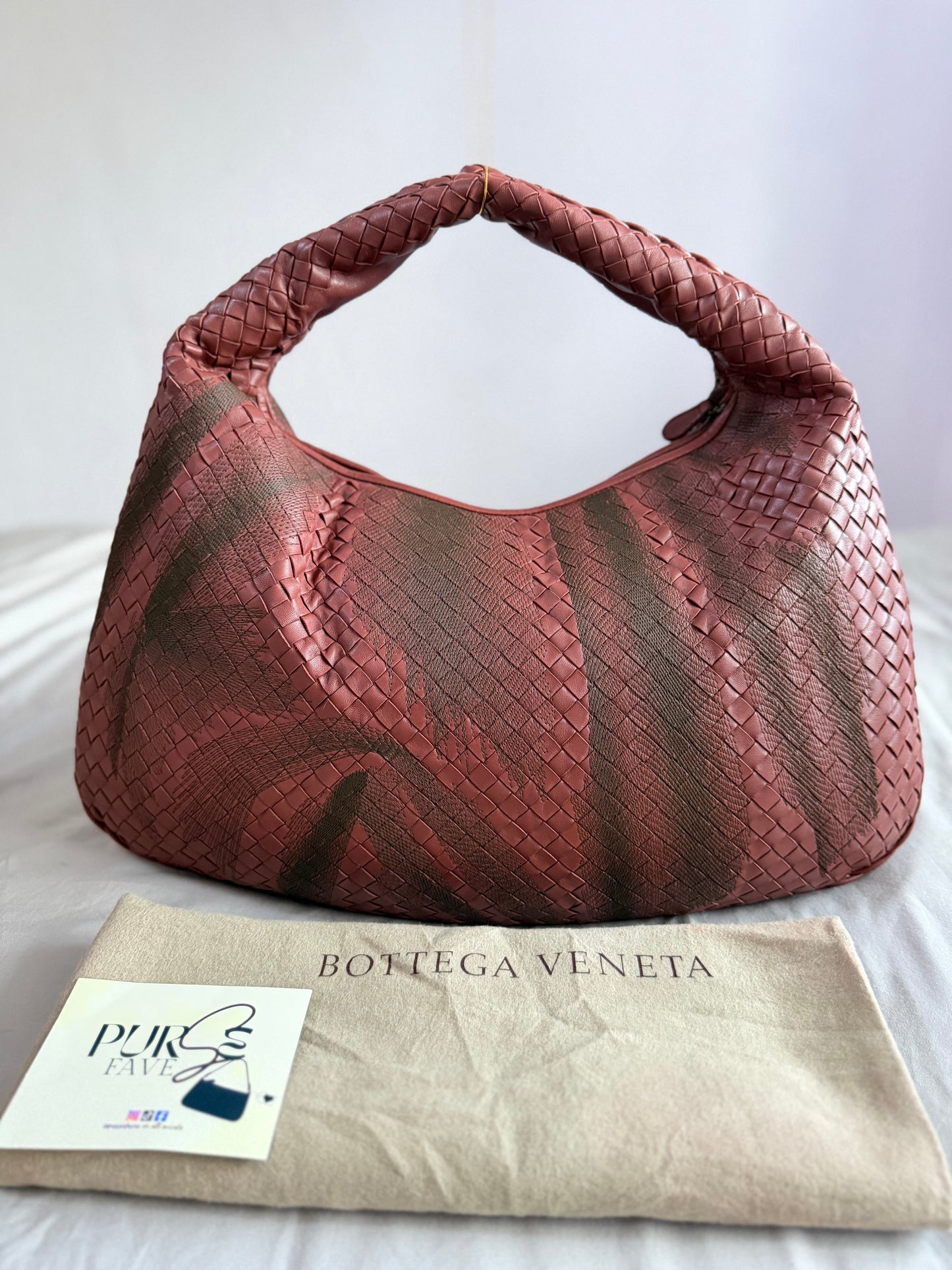 Authentic Vintage Bottega Veneta Burgundy Intrecciato Woven Nappa Leather Embroidered Large Hobo Bag