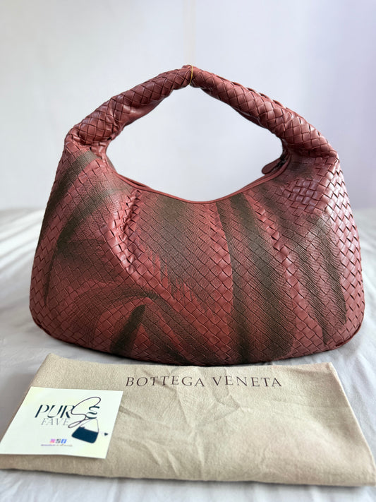 Authentic Vintage Bottega Veneta Burgundy Intrecciato Woven Nappa Leather Embroidered Large Hobo Bag