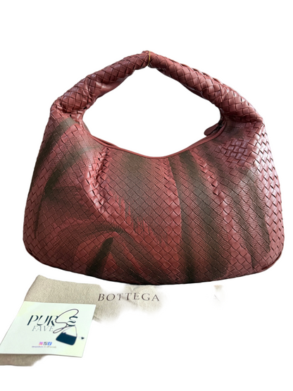 Authentic Vintage Bottega Veneta Burgundy Intrecciato Woven Nappa Leather Embroidered Large Hobo Bag