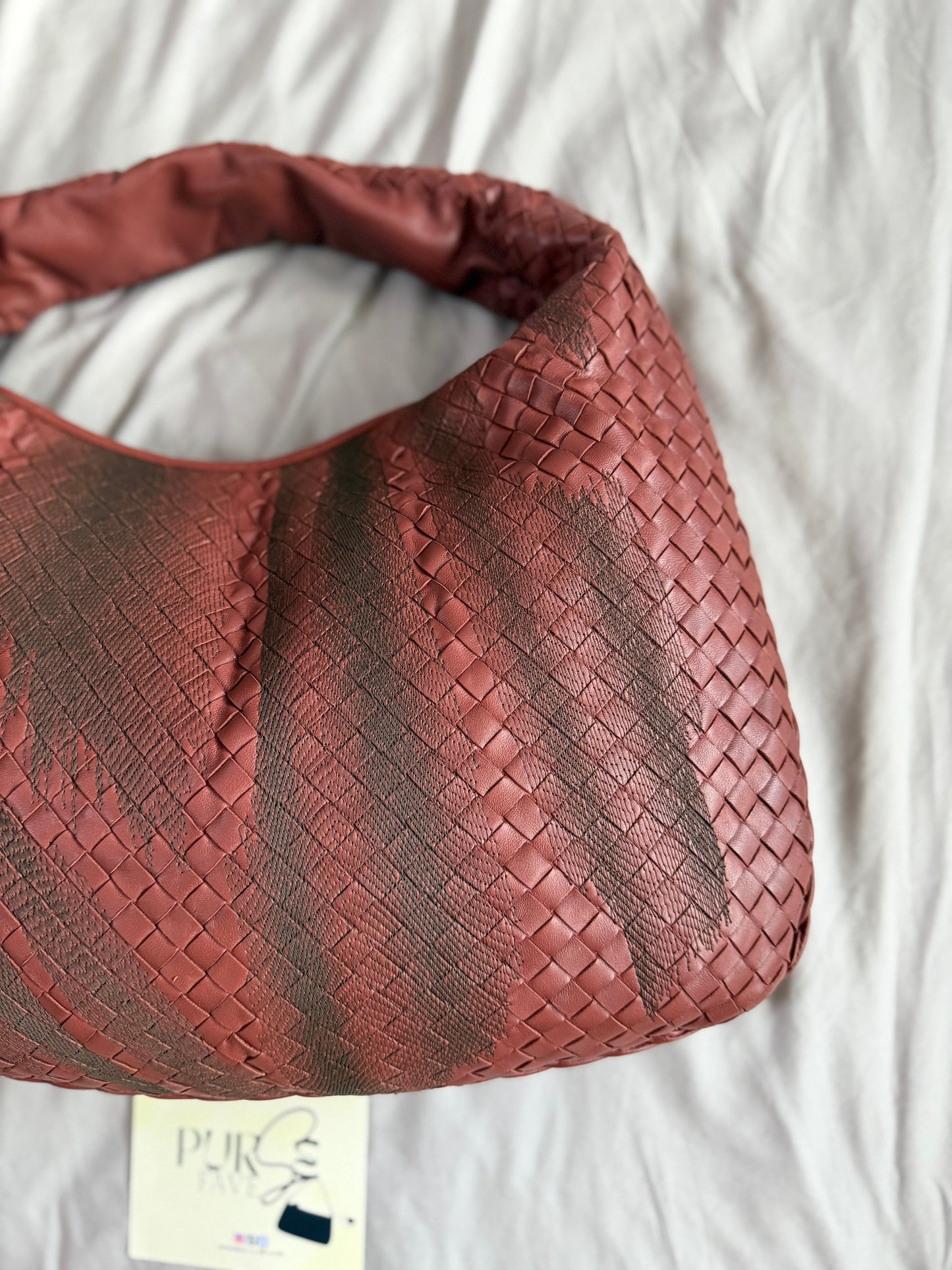 Authentic Vintage Bottega Veneta Burgundy Intrecciato Woven Nappa Leather Embroidered Large Hobo Bag