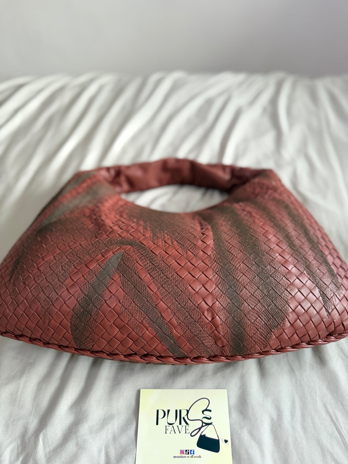 Authentic Vintage Bottega Veneta Burgundy Intrecciato Woven Nappa Leather Embroidered Large Hobo Bag