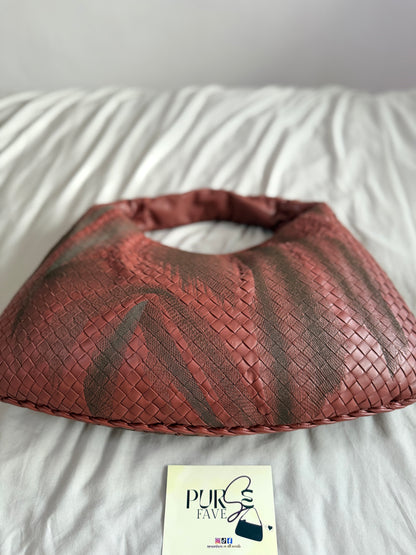 Authentic Vintage Bottega Veneta Burgundy Intrecciato Woven Nappa Leather Embroidered Large Hobo Bag