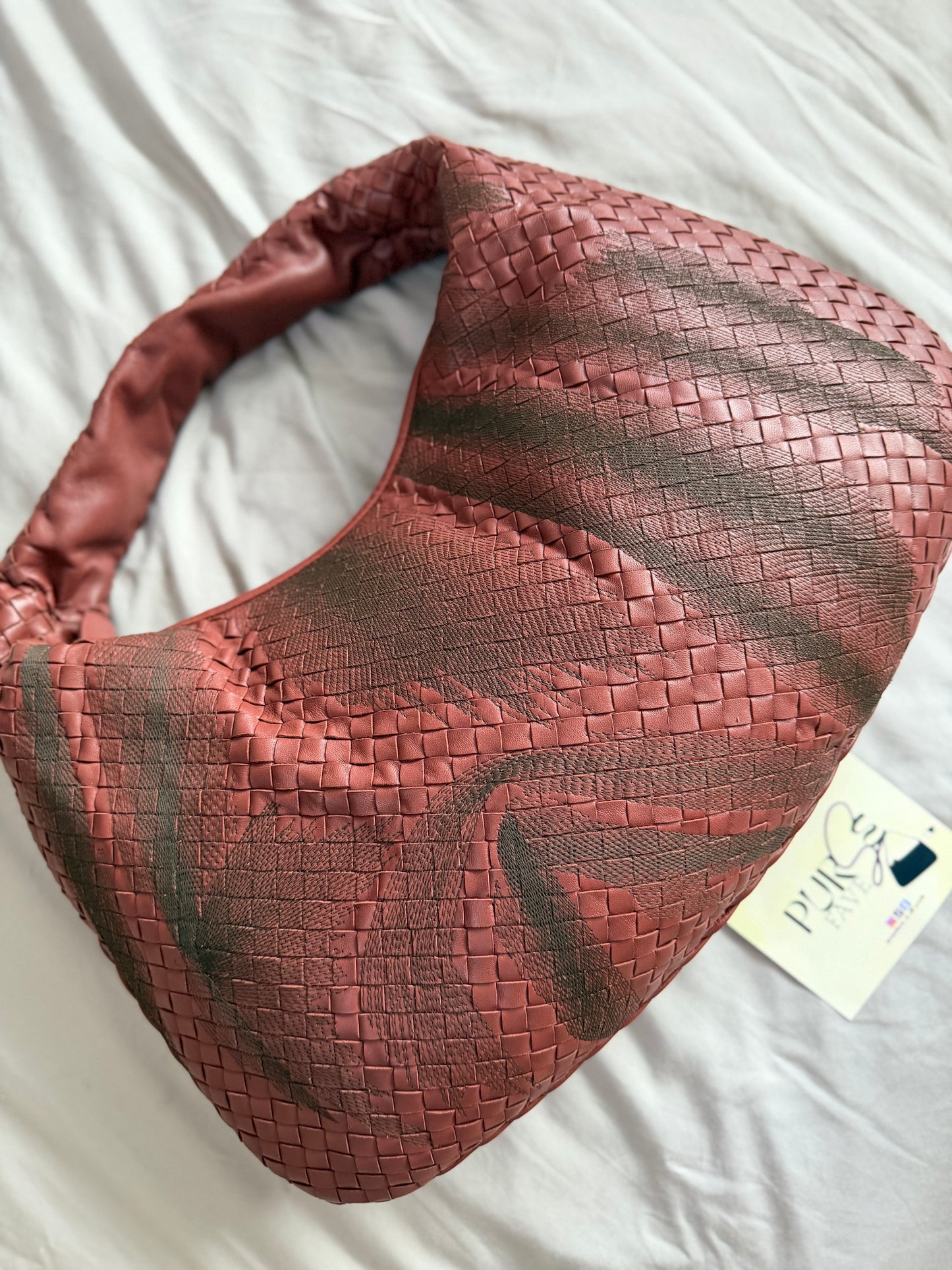 Authentic Vintage Bottega Veneta Burgundy Intrecciato Woven Nappa Leather Embroidered Large Hobo Bag
