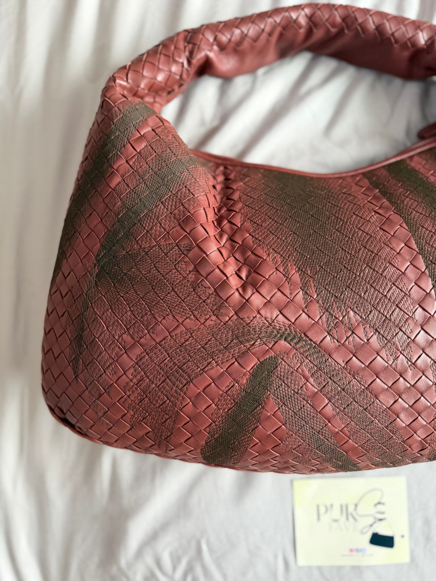 Authentic Vintage Bottega Veneta Burgundy Intrecciato Woven Nappa Leather Embroidered Large Hobo Bag