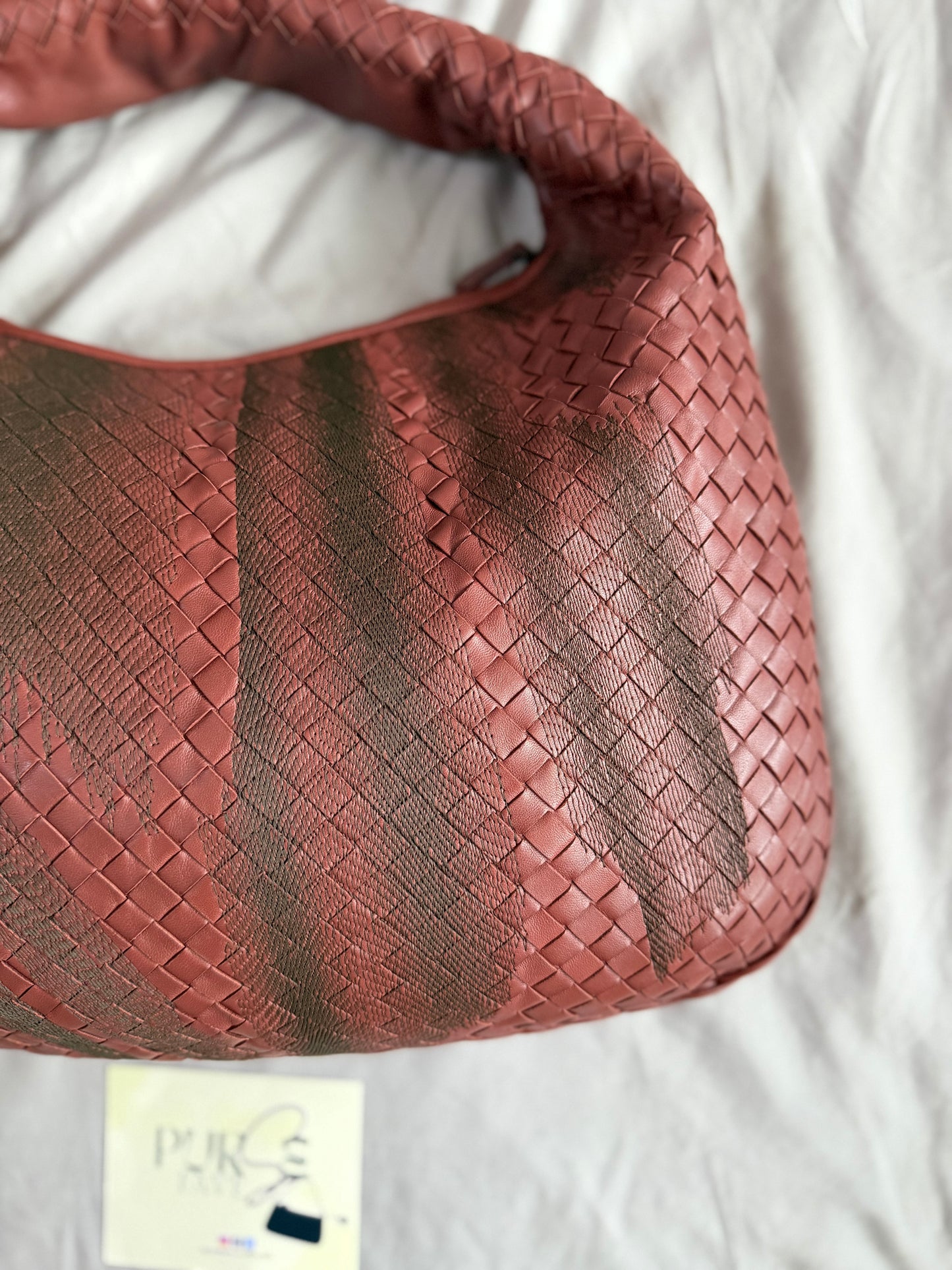 Authentic Vintage Bottega Veneta Burgundy Intrecciato Woven Nappa Leather Embroidered Large Hobo Bag