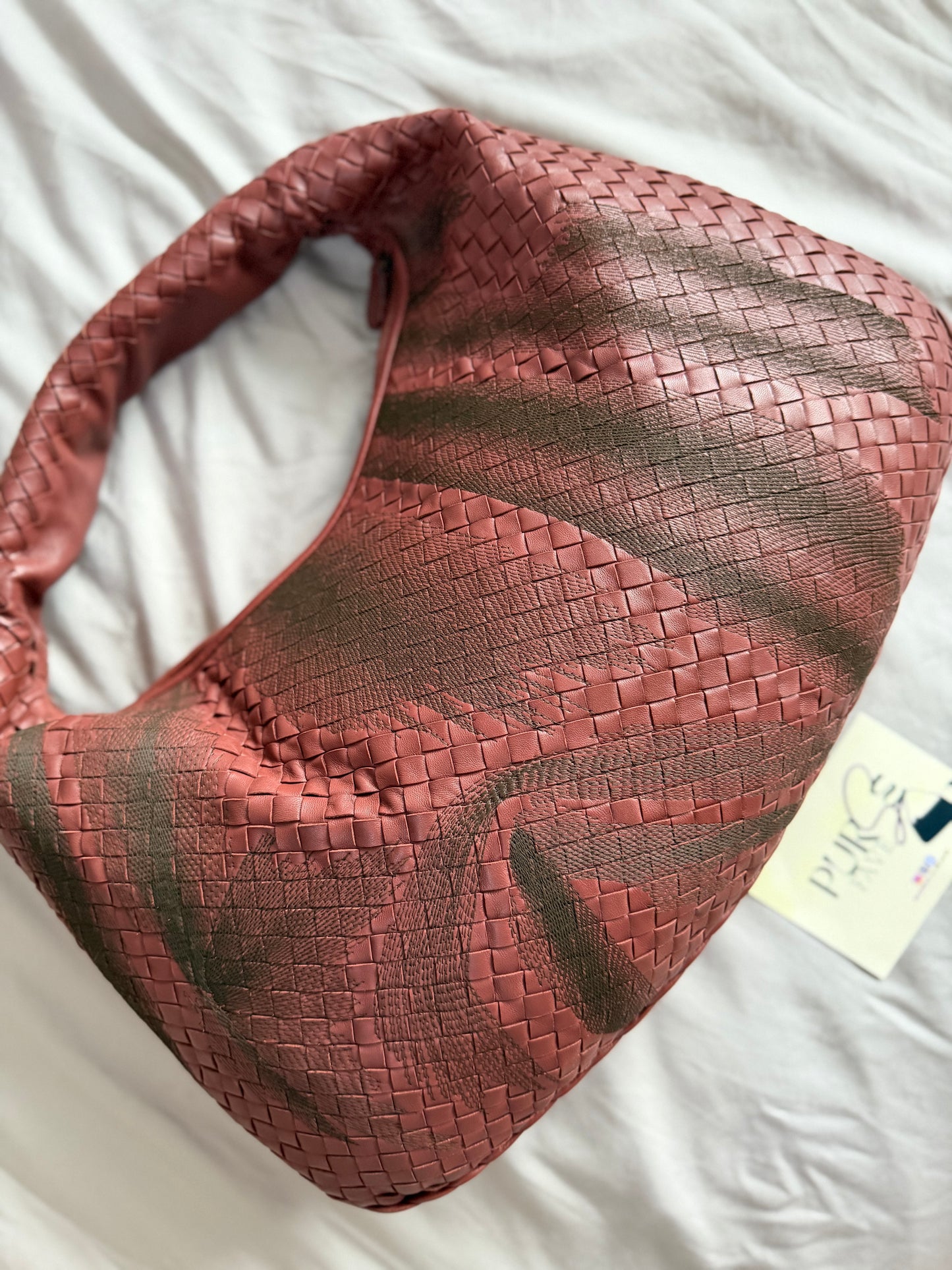 Authentic Vintage Bottega Veneta Burgundy Intrecciato Woven Nappa Leather Embroidered Large Hobo Bag