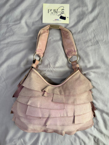 Authentic Vintage Yves Saint Laurent by Tom Ford Pink Suede Ruffle Small St. Tropez Shoulder Bag