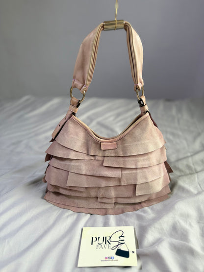 Authentic Vintage Yves Saint Laurent by Tom Ford Pink Suede Ruffle Small St. Tropez Shoulder Bag