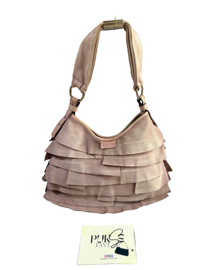 Authentic Vintage Yves Saint Laurent by Tom Ford Pink Suede Ruffle Small St. Tropez Shoulder Bag