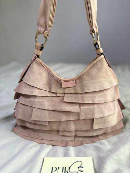 Authentic Vintage Yves Saint Laurent by Tom Ford Pink Suede Ruffle Small St. Tropez Shoulder Bag