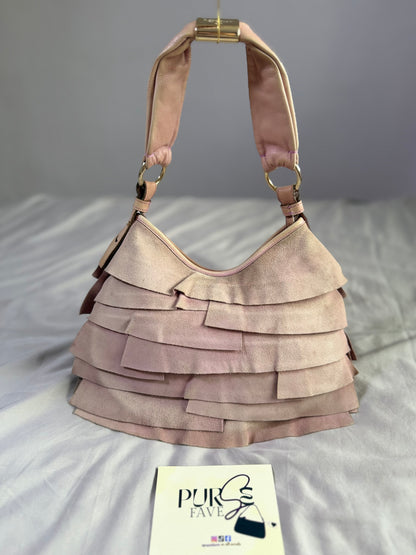 Authentic Vintage Yves Saint Laurent by Tom Ford Pink Suede Ruffle Small St. Tropez Shoulder Bag