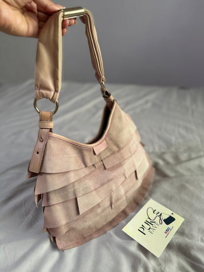 Authentic Vintage Yves Saint Laurent by Tom Ford Pink Suede Ruffle Small St. Tropez Shoulder Bag