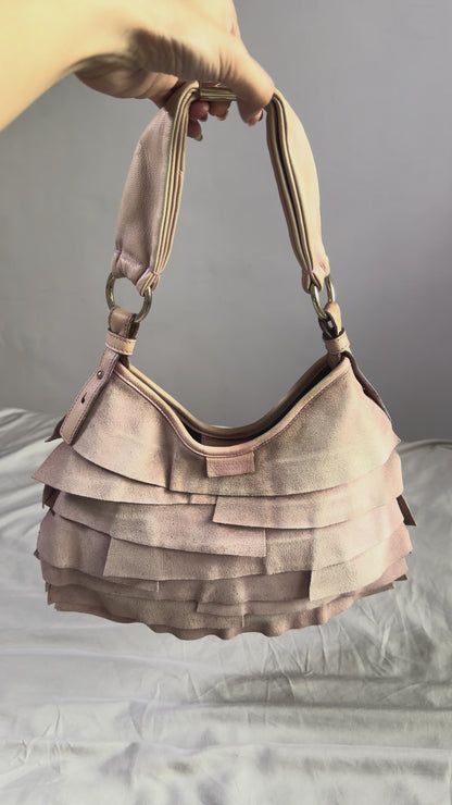 Authentic Vintage Yves Saint Laurent by Tom Ford Pink Suede Ruffle Small St. Tropez Shoulder Bag