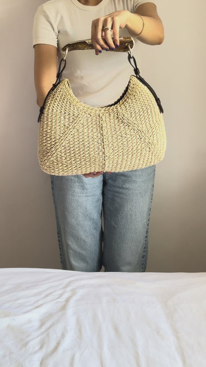 Authentic Vintage YVES SAINT LAURENT Mombasa Raffia by Tom Ford Horn Hobo Shoulder Bag